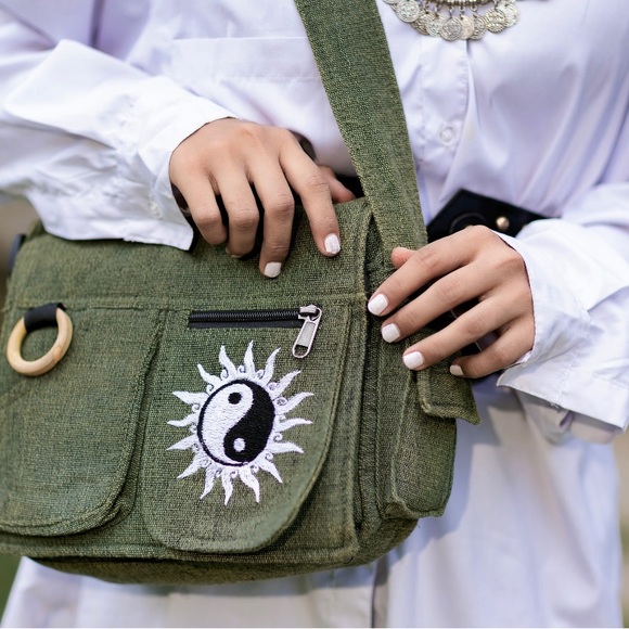 Messenger Bag Sustainable Eco bag Handmade Gift Yin Yang Embroidery - Picture 6 of 8